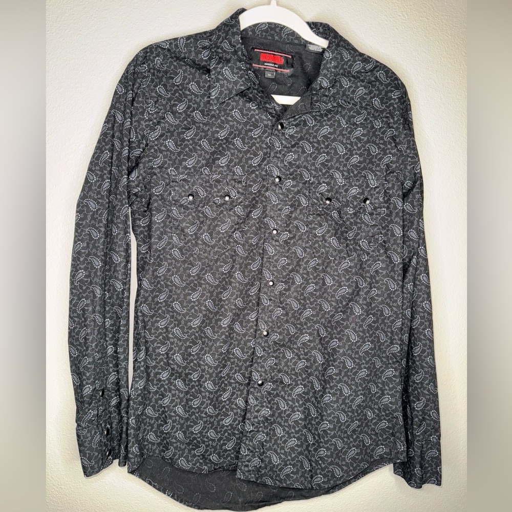 Rock & Roll Denim Men’s Medium Western Snap Black Paisley Print Shirt